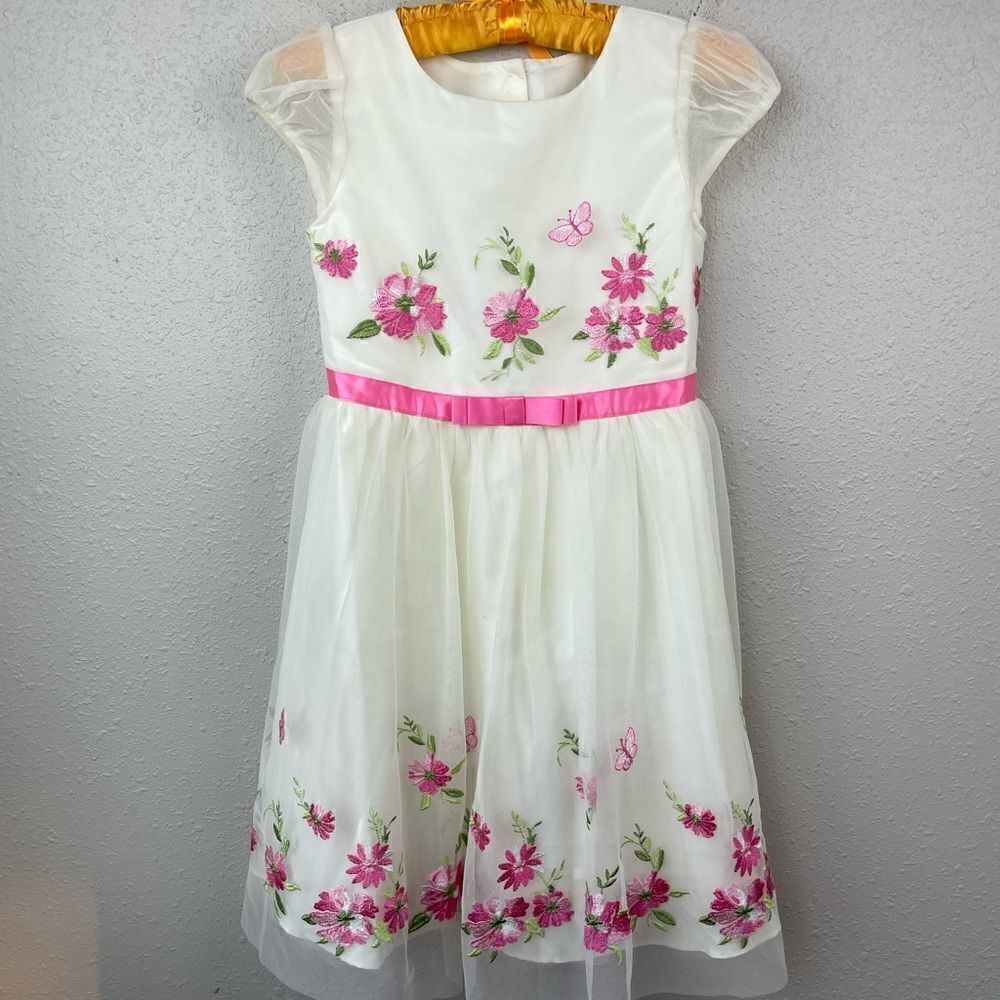 Jona Michelle White and Pink Floral Dress Size 10 EUC